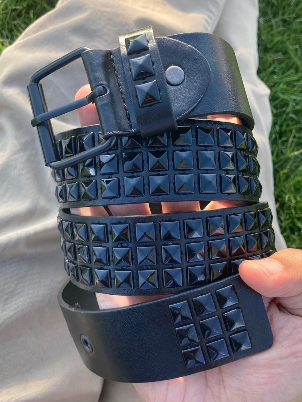 Punk gothic All black Studded faux leather belt , Gothic Four Square Pyramid